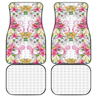 Hawaii Palaka Car Mats White Tribal Pattern With Tropical Flowers - Polynesian Pride