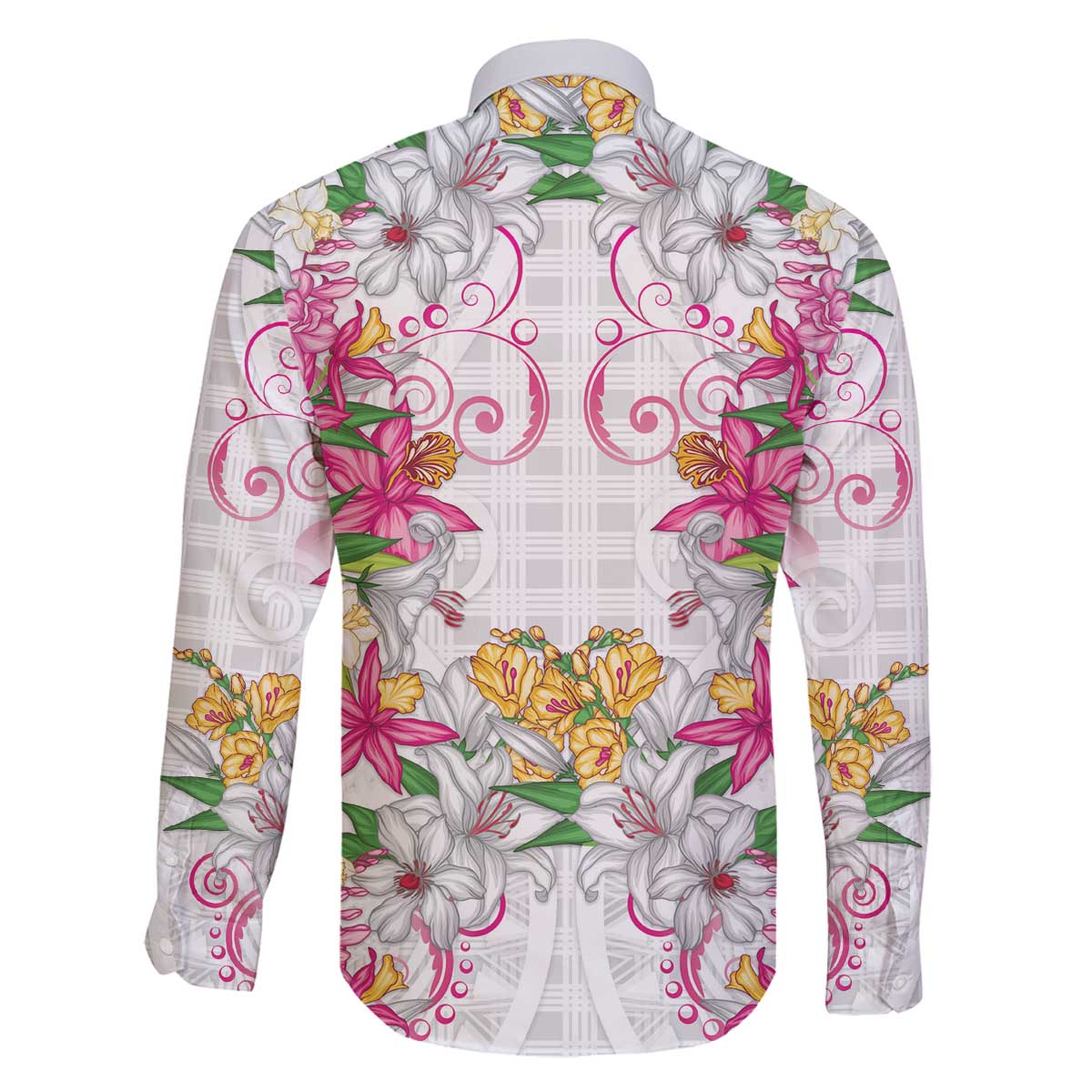 Hawaii Palaka Family Matching Off The Shoulder Long Sleeve Dress and Hawaiian Shirt White Tribal Pattern With Tropical Flowers - Polynesian Pride