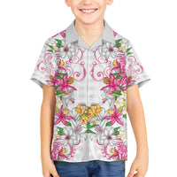 Hawaii Palaka Family Matching Off The Shoulder Long Sleeve Dress and Hawaiian Shirt White Tribal Pattern With Tropical Flowers - Polynesian Pride