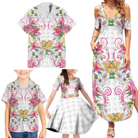Hawaii Palaka Family Matching Summer Maxi Dress and Hawaiian Shirt White Tribal Pattern With Tropical Flowers - Polynesian Pride