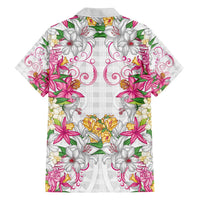 Hawaii Palaka Family Matching Summer Maxi Dress and Hawaiian Shirt White Tribal Pattern With Tropical Flowers - Polynesian Pride