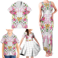 Hawaii Palaka Family Matching Tank Maxi Dress and Hawaiian Shirt White Tribal Pattern With Tropical Flowers - Polynesian Pride