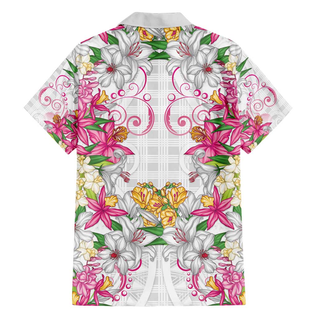 Hawaii Palaka Family Matching Tank Maxi Dress and Hawaiian Shirt White Tribal Pattern With Tropical Flowers - Polynesian Pride