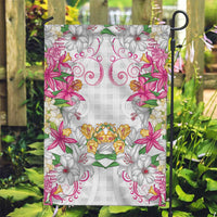 Hawaii Palaka Garden Flag White Tribal Pattern With Tropical Flowers - Polynesian Pride