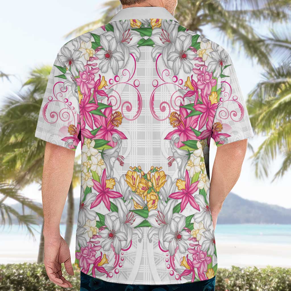 Hawaii Palaka Hawaiian Shirt White Tribal Pattern With Tropical Flowers - Polynesian Pride