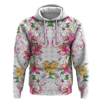 Hawaii Palaka Hoodie White Tribal Pattern With Tropical Flowers - Polynesian Pride