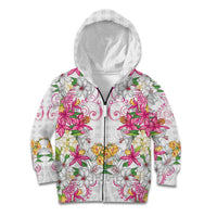 Hawaii Palaka Kid Hoodie White Tribal Pattern With Tropical Flowers - Polynesian Pride