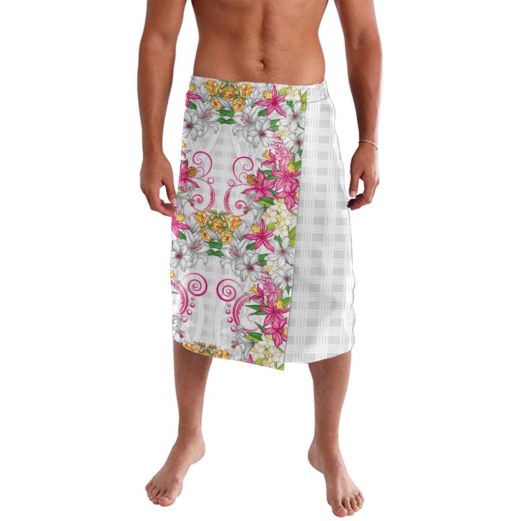 Hawaii Palaka Lavalava White Tribal Pattern With Tropical Flowers - Polynesian Pride