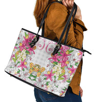 Hawaii Palaka Leather Tote Bag White Tribal Pattern With Tropical Flowers LT05 - Polynesian Pride