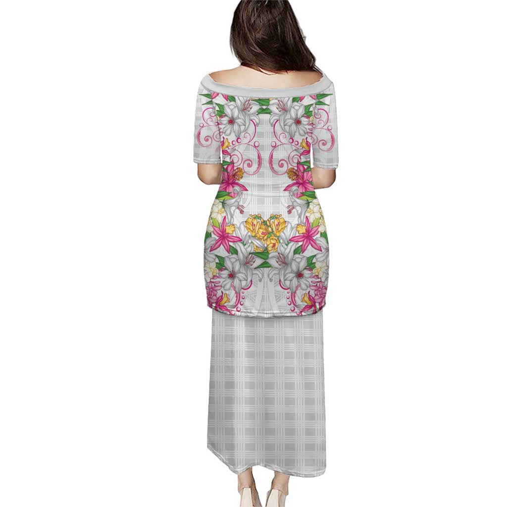 Hawaii Palaka Puletasi White Tribal Pattern With Tropical Flowers LT05 - Polynesian Pride