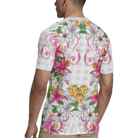 Hawaii Palaka Rugby Jersey White Tribal Pattern With Tropical Flowers - Polynesian Pride