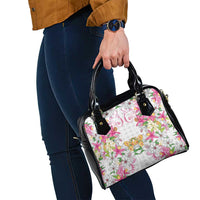 Hawaii Palaka Shoulder Handbag White Tribal Pattern With Tropical Flowers LT05 - Polynesian Pride