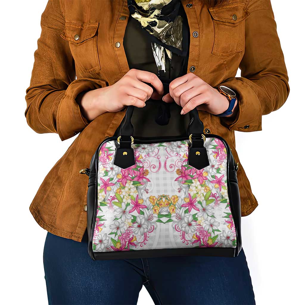 Hawaii Palaka Shoulder Handbag White Tribal Pattern With Tropical Flowers LT05 - Polynesian Pride
