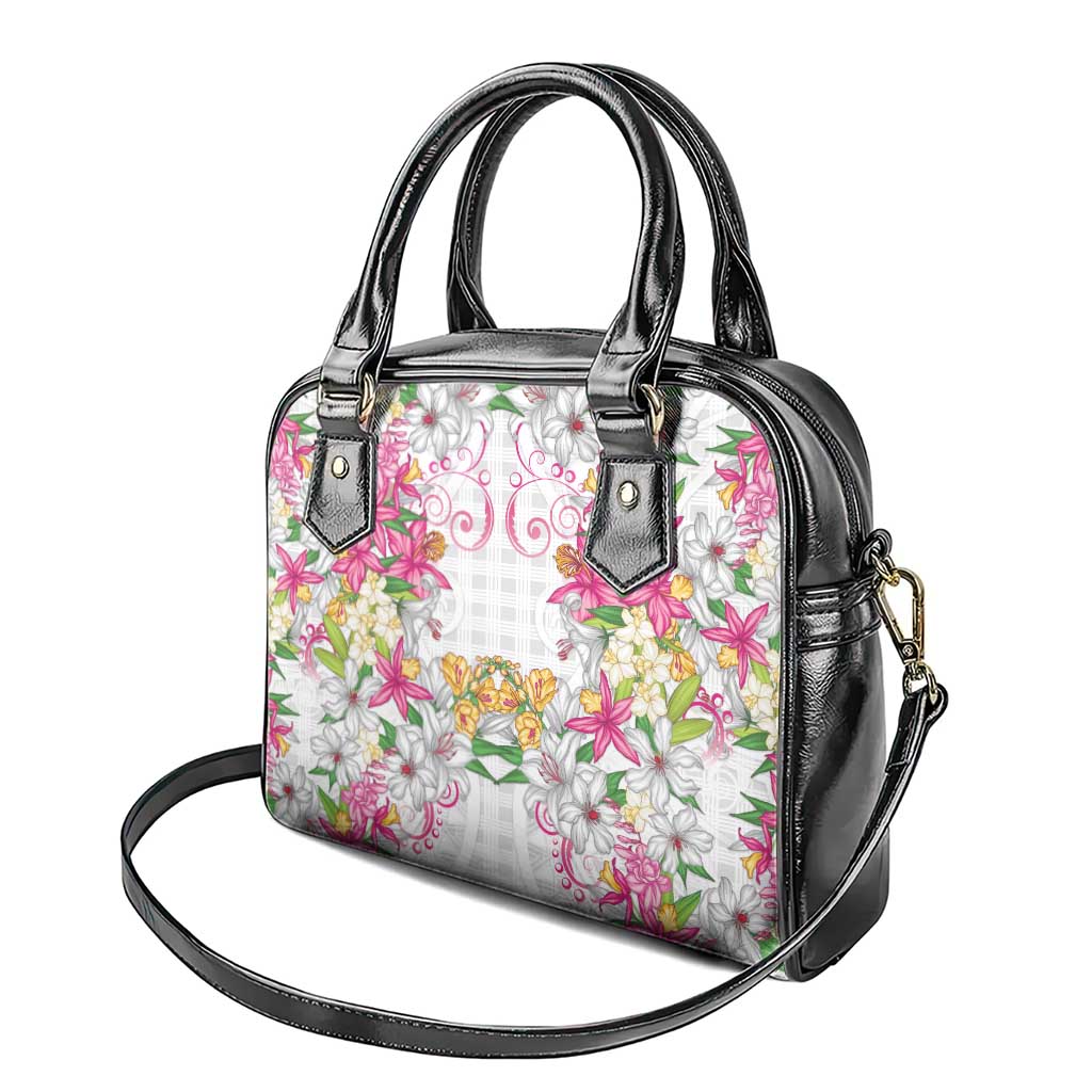 Hawaii Palaka Shoulder Handbag White Tribal Pattern With Tropical Flowers LT05 - Polynesian Pride