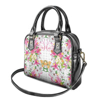 Hawaii Palaka Shoulder Handbag White Tribal Pattern With Tropical Flowers LT05 - Polynesian Pride