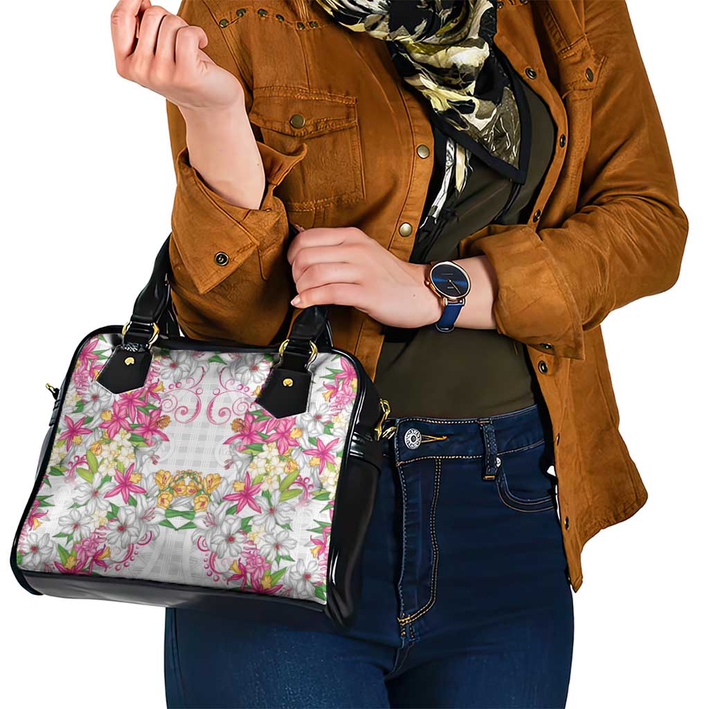 Hawaii Palaka Shoulder Handbag White Tribal Pattern With Tropical Flowers LT05 - Polynesian Pride