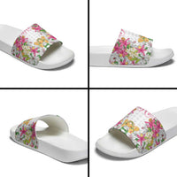 Hawaii Palaka Slide Sandals White Tribal Pattern With Tropical Flowers LT05 - Polynesian Pride