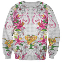 Hawaii Palaka Sweatshirt White Tribal Pattern With Tropical Flowers LT05 Unisex White - Polynesian Pride
