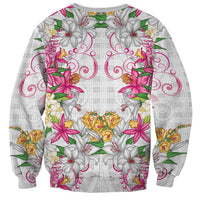 Hawaii Palaka Sweatshirt White Tribal Pattern With Tropical Flowers LT05 - Polynesian Pride