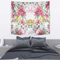 Hawaii Palaka Tapestry White Tribal Pattern With Tropical Flowers LT05 - Polynesian Pride