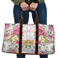 Hawaii Palaka Travel Bag White Tribal Pattern With Tropical Flowers - Polynesian Pride