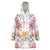 Hawaii Palaka Wearable Blanket Hoodie White Tribal Pattern With Tropical Flowers - Polynesian Pride