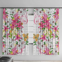 Hawaii Palaka Window Curtain White Tribal Pattern With Tropical Flowers LT05 With Hooks White - Polynesian Pride