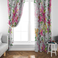 Hawaii Palaka Window Curtain White Tribal Pattern With Tropical Flowers LT05 - Polynesian Pride