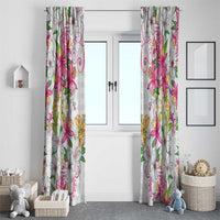 Hawaii Palaka Window Curtain White Tribal Pattern With Tropical Flowers LT05 - Polynesian Pride