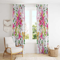 Hawaii Palaka Window Curtain White Tribal Pattern With Tropical Flowers LT05 - Polynesian Pride