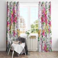 Hawaii Palaka Window Curtain White Tribal Pattern With Tropical Flowers LT05 - Polynesian Pride