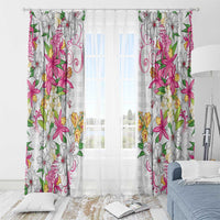 Hawaii Palaka Window Curtain White Tribal Pattern With Tropical Flowers LT05 - Polynesian Pride
