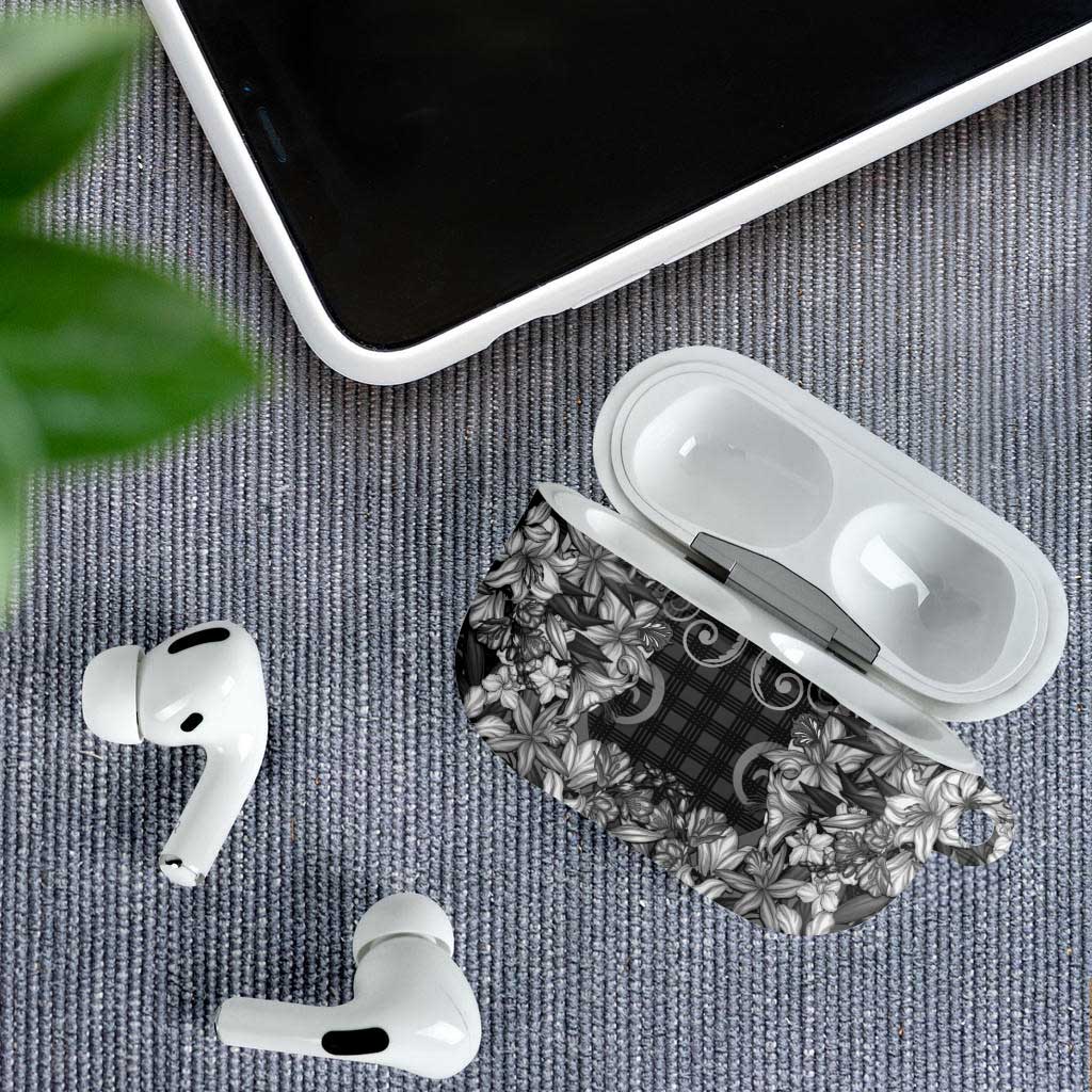 Hawaii Palaka AirPods Case Black Tribal Pattern With Tropical Flowers - Polynesian Pride