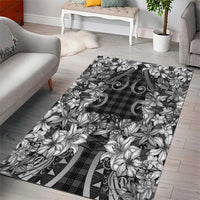 Hawaii Palaka Area Rug Black Tribal Pattern With Tropical Flowers - Polynesian Pride