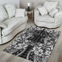 Hawaii Palaka Area Rug Black Tribal Pattern With Tropical Flowers - Polynesian Pride