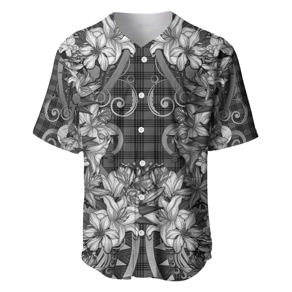 Hawaii Palaka Baseball Jersey Black Tribal Pattern With Tropical Flowers LT05 Black - Polynesian Pride
