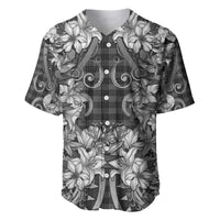 Hawaii Palaka Baseball Jersey Black Tribal Pattern With Tropical Flowers LT05 Black - Polynesian Pride