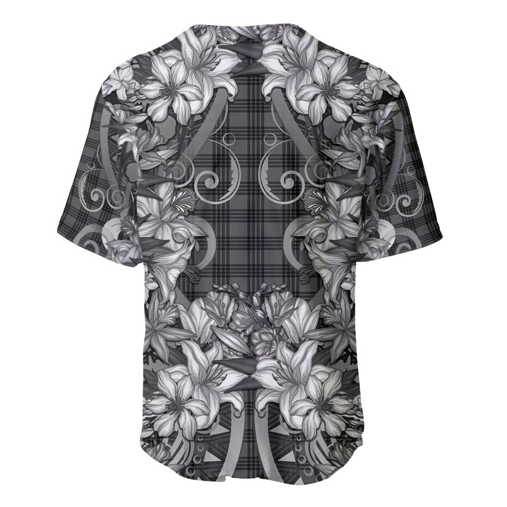 Hawaii Palaka Baseball Jersey Black Tribal Pattern With Tropical Flowers LT05 - Polynesian Pride