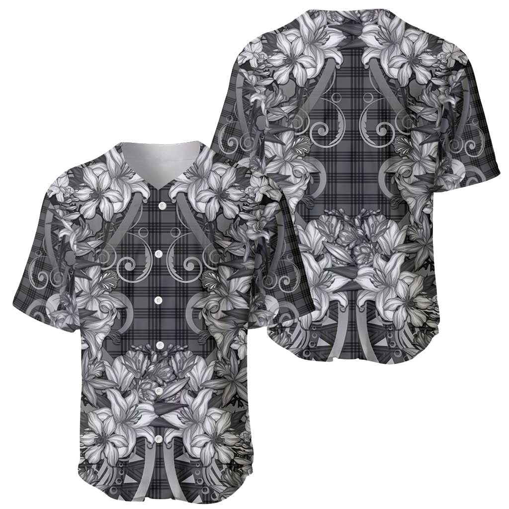 Hawaii Palaka Baseball Jersey Black Tribal Pattern With Tropical Flowers LT05 - Polynesian Pride
