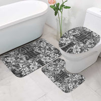 Hawaii Palaka Bathroom Set Black Tribal Pattern With Tropical Flowers - Polynesian Pride