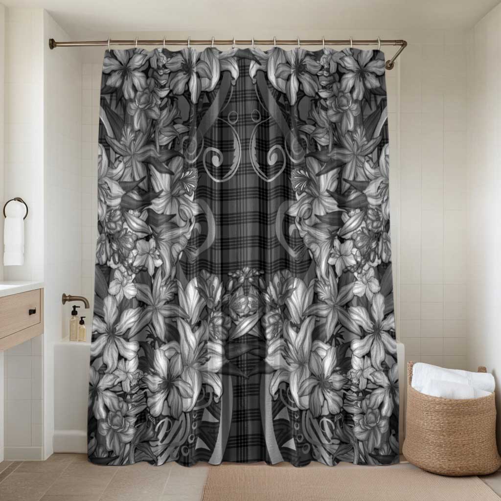 Hawaii Palaka Bathroom Set Black Tribal Pattern With Tropical Flowers - Polynesian Pride