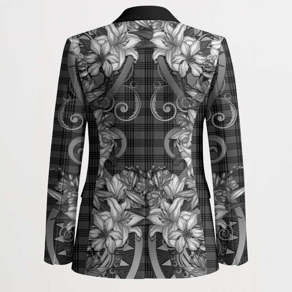 Hawaii Palaka Blazer Black Tribal Pattern With Tropical Flowers LT05 - Polynesian Pride