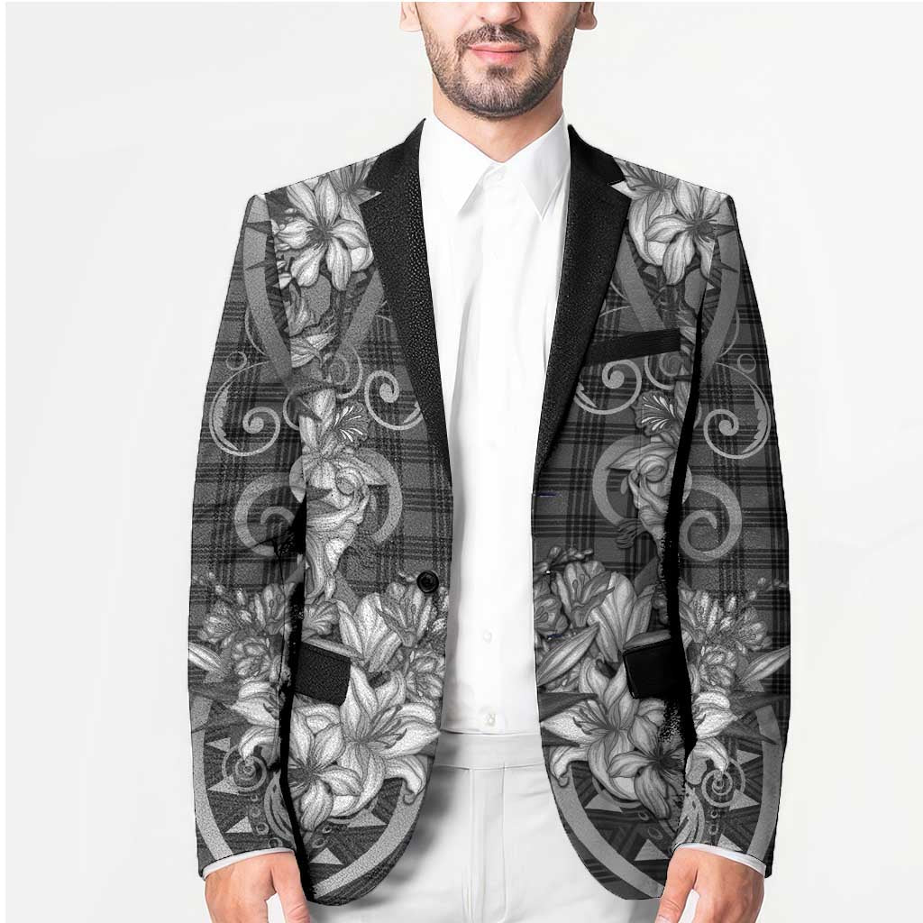 Hawaii Palaka Blazer Black Tribal Pattern With Tropical Flowers LT05 - Polynesian Pride