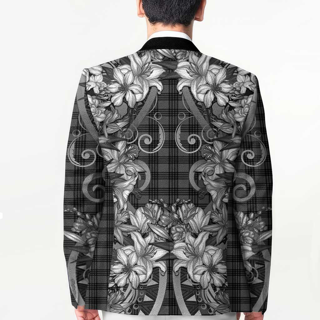 Hawaii Palaka Blazer Black Tribal Pattern With Tropical Flowers LT05 - Polynesian Pride