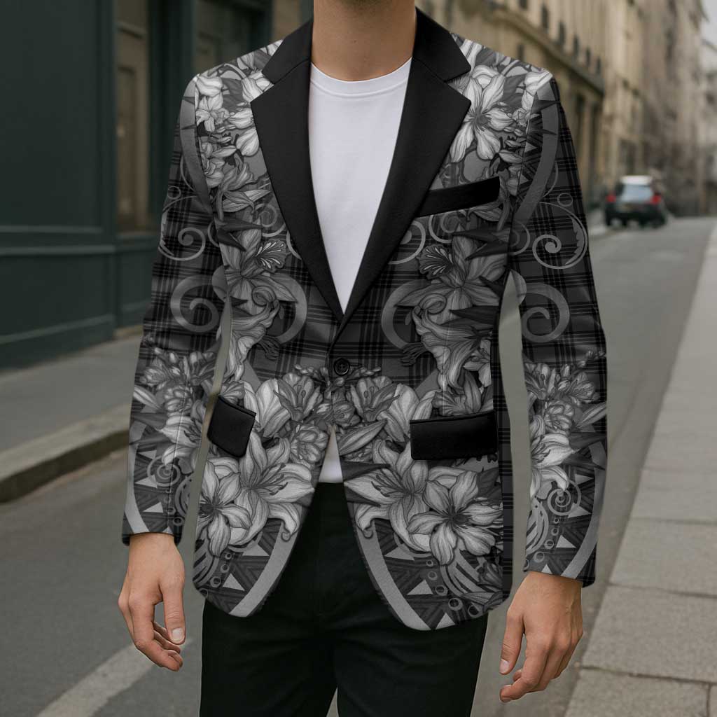 Hawaii Palaka Blazer Black Tribal Pattern With Tropical Flowers LT05 - Polynesian Pride