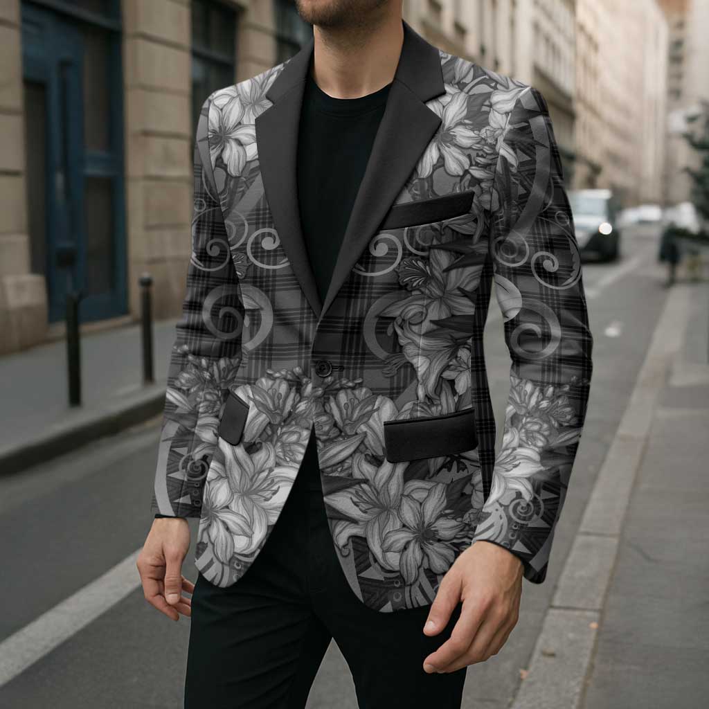 Hawaii Palaka Blazer Black Tribal Pattern With Tropical Flowers LT05 - Polynesian Pride