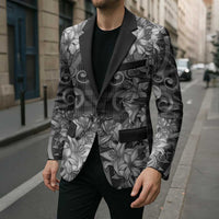 Hawaii Palaka Blazer Black Tribal Pattern With Tropical Flowers LT05 - Polynesian Pride