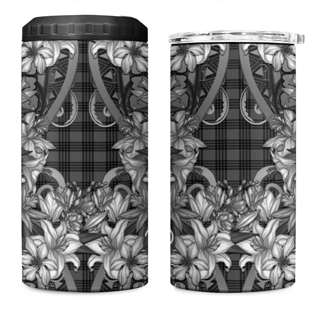 Hawaii Palaka 4 in 1 Can Cooler Tumbler Black Tribal Pattern With Tropical Flowers - Polynesian Pride