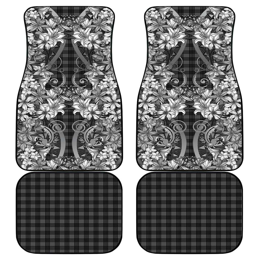Hawaii Palaka Car Mats Black Tribal Pattern With Tropical Flowers - Polynesian Pride