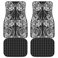 Hawaii Palaka Car Mats Black Tribal Pattern With Tropical Flowers - Polynesian Pride